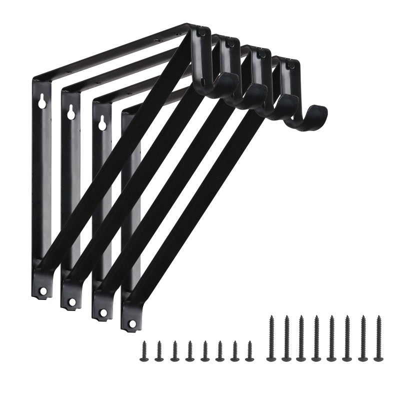 HOME MASTER HARDWARE Heavy Duty Closet Shelf Rod Brackets Wall Mounted Closet Shelves Bracket with Rod Shelving Support Black with Screws 4 Pack - Image 2