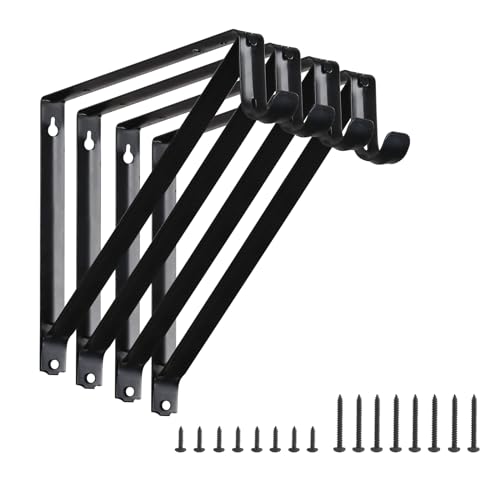 HOME MASTER HARDWARE Heavy Duty Closet Shelf Rod Brackets Wall Mounted Closet Shelves Bracket with Rod Shelving Support Black with Screws 4 Pack - Image 1