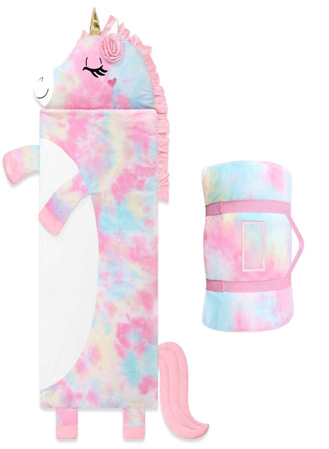 alldomess Toddler Nap Mat,Unicorn Kids Sleeping Bag 67‘’×27‘’,Extra Large Slumber Bag Thick with Removable Pillow for Girls Boys,Soft Plush Roll Up Sleeping Mat Lightweight for Preschool,Daycare,Travel,Pink - Image 1