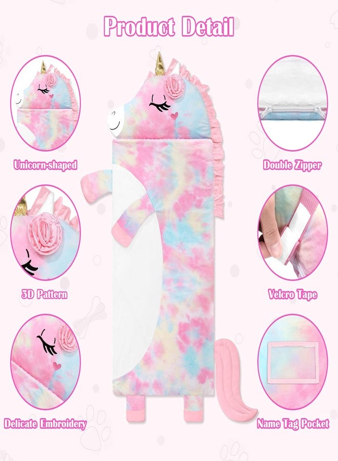 alldomess Toddler Nap Mat,Unicorn Kids Sleeping Bag 67‘’×27‘’,Extra Large Slumber Bag Thick with Removable Pillow for Girls Boys,Soft Plush Roll Up Sleeping Mat Lightweight for Preschool,Daycare,Travel,Pink - Image 3