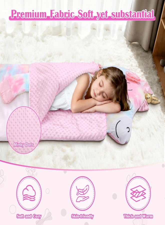 alldomess Toddler Nap Mat,Unicorn Kids Sleeping Bag 67‘’×27‘’,Extra Large Slumber Bag Thick with Removable Pillow for Girls Boys,Soft Plush Roll Up Sleeping Mat Lightweight for Preschool,Daycare,Travel,Pink - Image 4