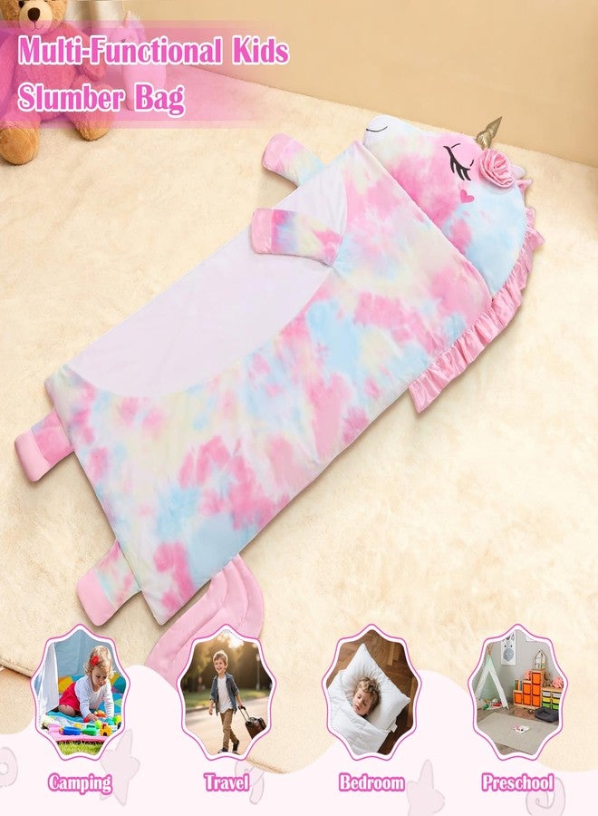 alldomess Toddler Nap Mat,Unicorn Kids Sleeping Bag 67‘’×27‘’,Extra Large Slumber Bag Thick with Removable Pillow for Girls Boys,Soft Plush Roll Up Sleeping Mat Lightweight for Preschool,Daycare,Travel,Pink - Image 5