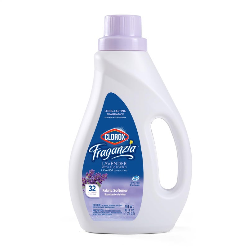 Clorox Fraganzia Liquid Fabric Softener, Lavender with Eucalyptus Scent 40oz | Laundry Softener | Laundry Wrinkle Reducer and Static Reducer | Lavender with Eucalyptus Laundry Softener - Image 1