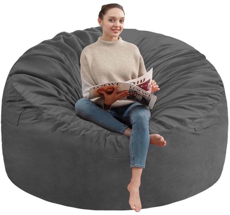 SIMFLAG 3Ft Bean Bag Chair Memory Foam Filling Bean Bag Chairs with Velvet Cover Removable and Machine Washable Cover Giant Bean Bag Chair for Adult  Grey