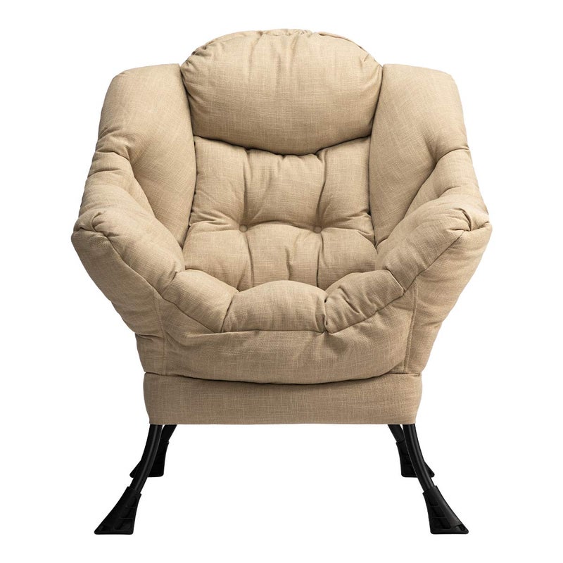 HollyHOME Lazy Chair with Armrest and Side Pocket Comfy Accent Lounge ChairLeisure Sofa Armchair for Living Room Bedroom Dorm or Small Spaces Oversized Reading Sofa ChairCottonLinen Tan