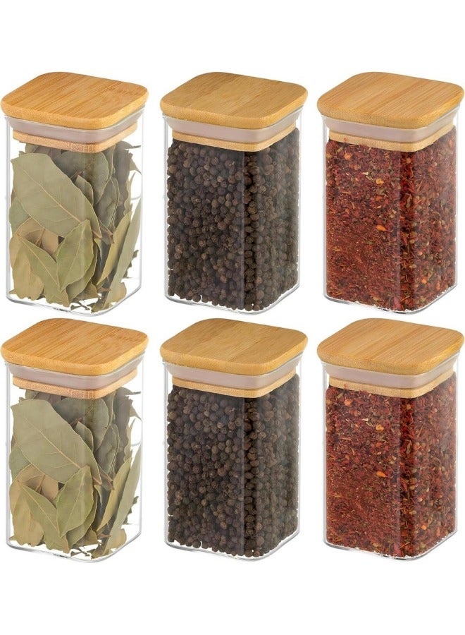 برطمان زجاج شفاف بغطاء خشب بامبو محكم الغلق مانع للتسرب للمطبخ والخزانات للمكسرات والشاي والسكر والقهوة والتوابل والماسالا، يستخدم في المقهى والمطعم والفندق والحرف، 150 مل، 6 قطع - Image 1