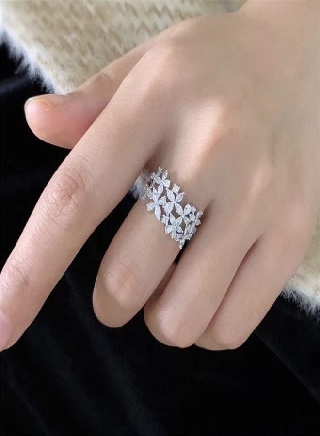 AZQ 925 Sterling Silver Shiny Full Diamond Ring 18K Gold Flower Cocktail Rings Teardrop Cubic Zirconia Promise Rings CZ Flower Diamond Ring Eternity Engagement Wedding Band Ring for Women Z.2 (US Code 9) - Image 4
