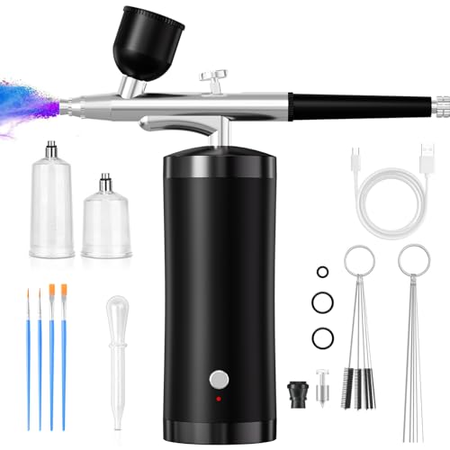 crpen Airbrush Kit With Compressor 48PSI Rechargeable High Pressure Air Brush Set Cordless Airbrush Kit with 0.3mm Nozzle for Painting,Nail Art, Cake Decor,Makeup,Modeling (Black) - Image 1