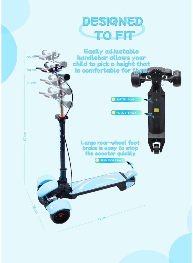 EASY FUTURE 3-8 Years Kids Scooter with Foldable Frame, Adjustable Handlebar, LED PU Wheels, Rear Brake, Handle Brake & Built-in Music Including Protective Gear Set - Image 3