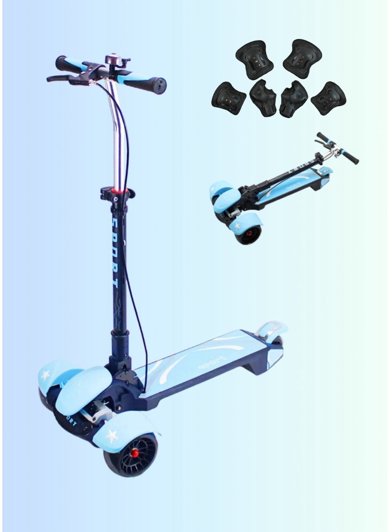 EASY FUTURE 3-8 Years Kids Scooter with Foldable Frame, Adjustable Handlebar, LED PU Wheels, Rear Brake, Handle Brake & Built-in Music Including Protective Gear Set - Image 1