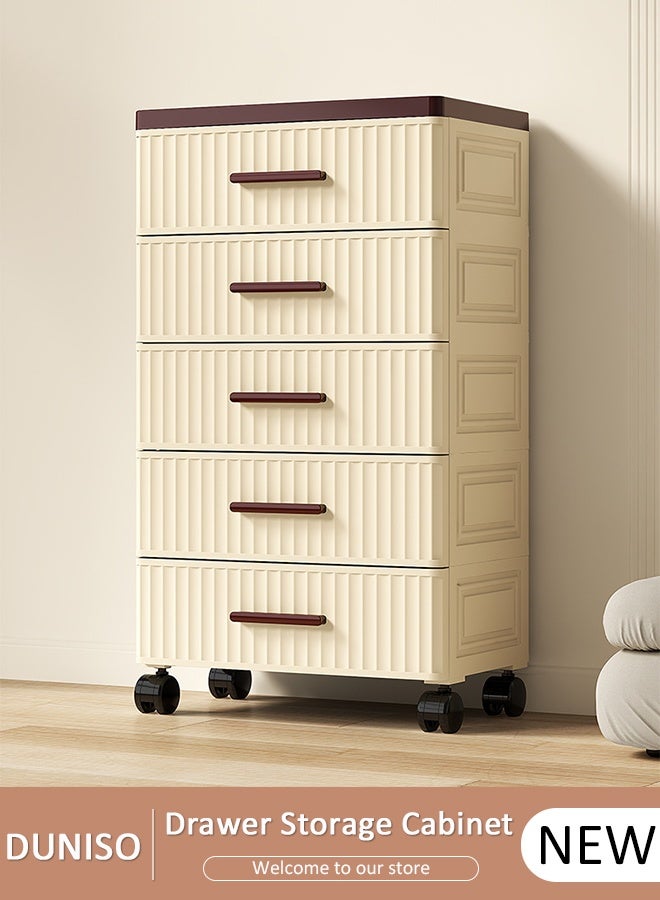 DUNISO 5-Layer  Storage Cabinet  with 360 ° Omnidirectional Wheels Handle，Storage Drawer Cart , Space Saving Dresser Storage Tower,Multifunctional Drawer Plastic Wardrobe，Storage Drawer Units   for Toys, Snacks, Books - Image 1