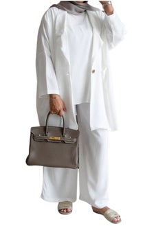 Modern Hijab Fashioned Plain Open Cardigan, Tank Top & Pant Set