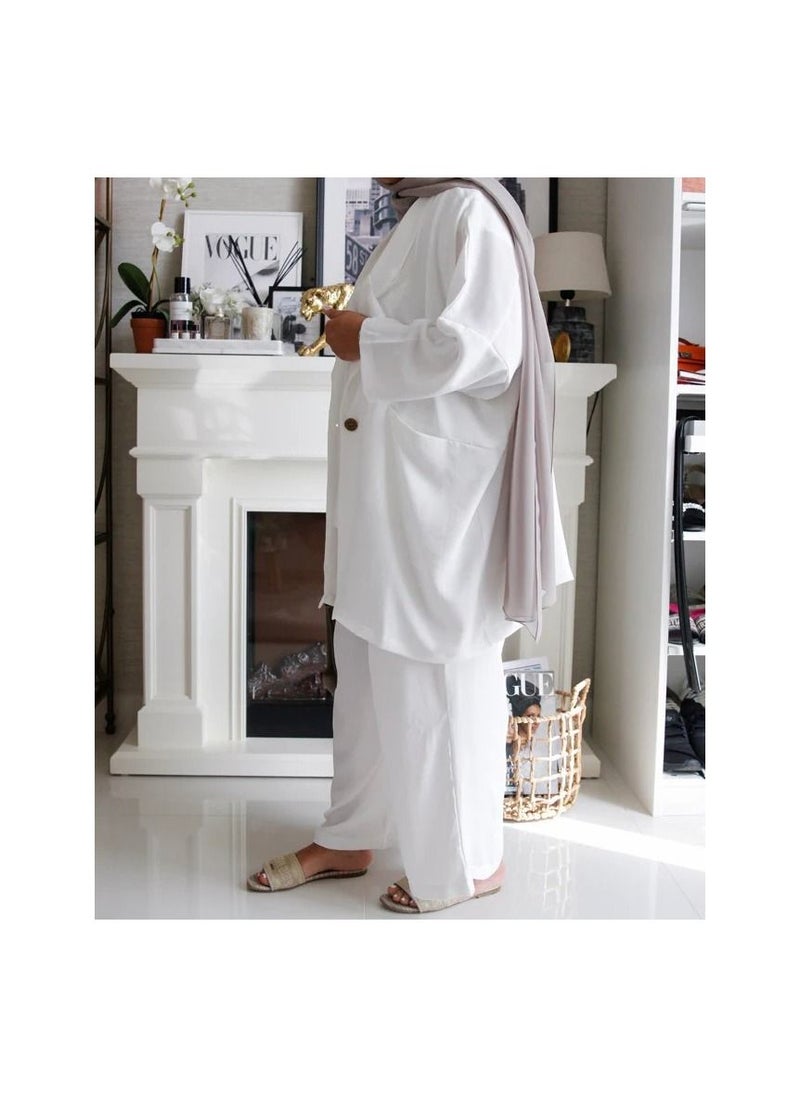 Jimmy Le Bond - Modern Hijab Fashioned Plain Open Cardigan, Tank Top & Pant Set - Image 1