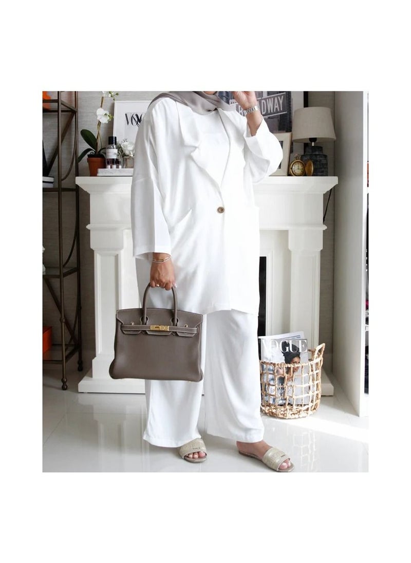 Jimmy Le Bond - Modern Hijab Fashioned Plain Open Cardigan, Tank Top & Pant Set - Image 1
