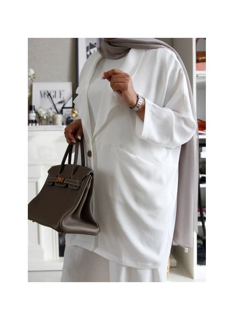 Jimmy Le Bond - Modern Hijab Fashioned Plain Open Cardigan, Tank Top & Pant Set - Image 1