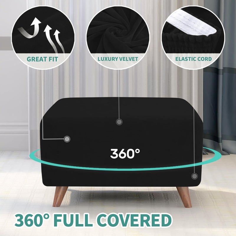 MAXIJIN Velvet Ottoman Cover Rectangular Stretch Square Ottoman Covers Slipcover Rectangle Washable Foot Stool Cover Thick Storage Protector with Elastic Bottom (Ottoman Large, Black) - Image 4
