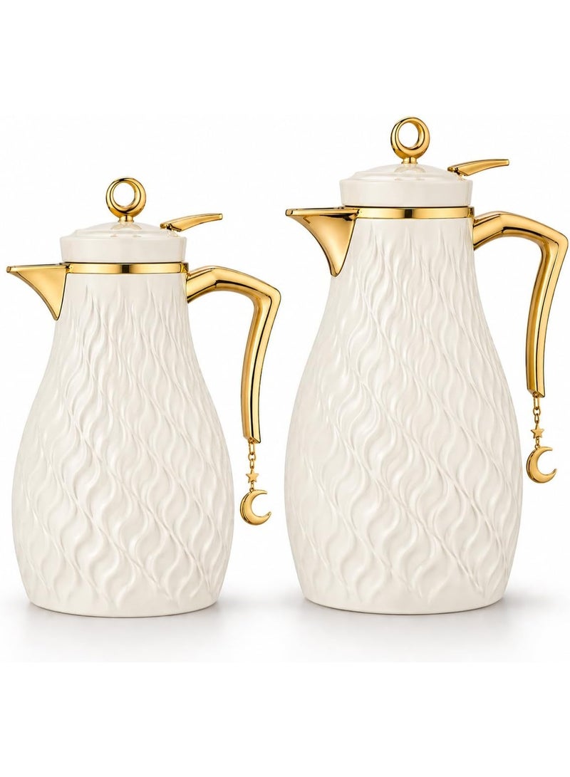 Premium Coffee and Tea Thermos Set 2 Pieces (0.7 + 1.0 Liter) | Thermos Coffee Keeps Heat 12 Hours | Equipped with Crescent Medallion Mountable Ideal for Events and Hospitality (White) - Image 3