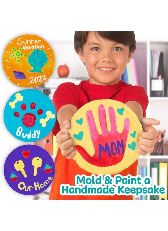 made by me - ! Sand Dough Sculpt & Paint Creations! Mold Your Own Hand Print Stone, Diy 7-Inch Handprint Stone Kit, Mess-Free Stepping Stones, Staycation Activity, Keepsake Gift For Kids Ages 4+ - Image 1