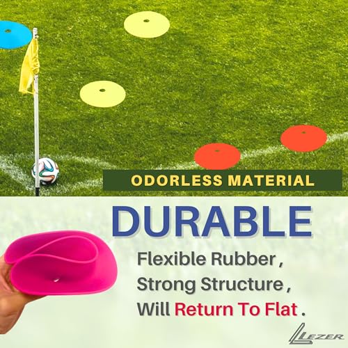 LEZER 6 Inch Flat Cones, Spot Markers, Soccer Cones, Field Court Markers, Sit Spots, Flat Discs, Soccer Training Equipment, Agility Practice, Football, Made in Taiwan, Set of 48 - Image 4