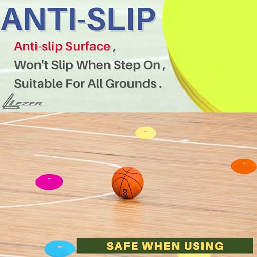 LEZER 6 Inch Flat Cones, Spot Markers, Soccer Cones, Field Court Markers, Sit Spots, Flat Discs, Soccer Training Equipment, Agility Practice, Football, Made in Taiwan, Set of 48 - Image 5