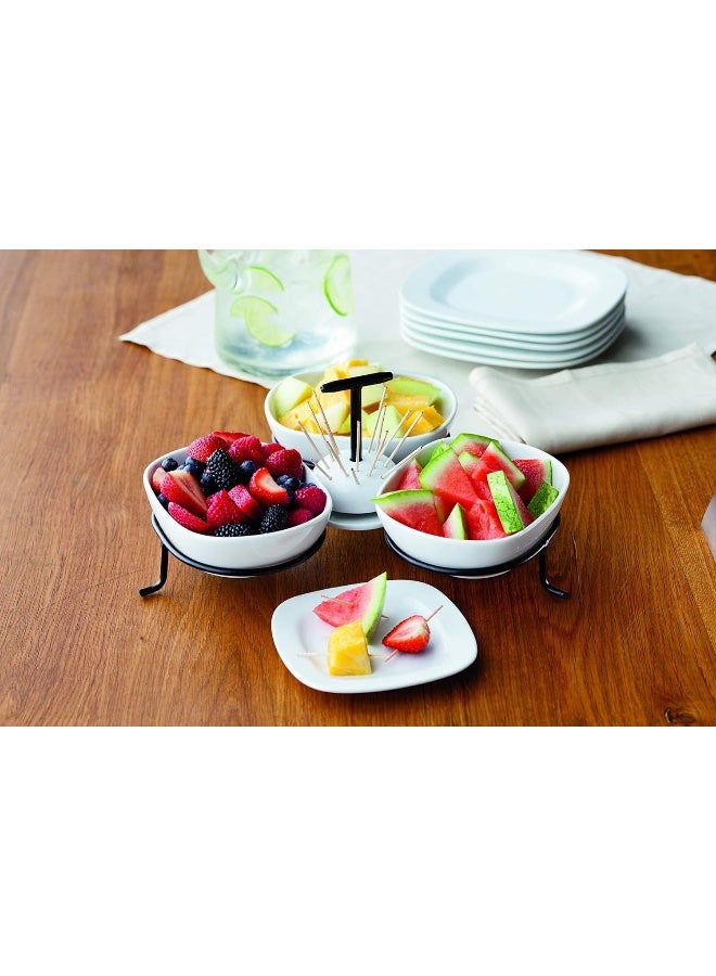 Shallow Porcelain Serving Set With Toothpick Holder And Stand - Image 2