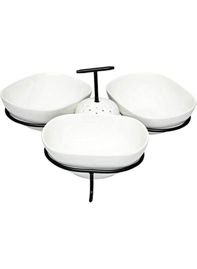Shallow Porcelain Serving Set With Toothpick Holder And Stand - Image 1