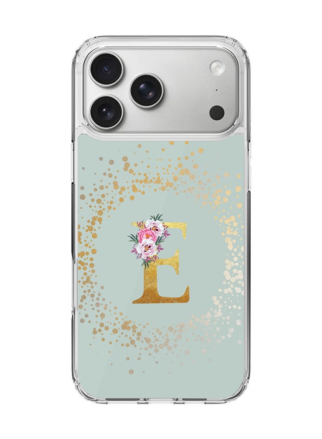 Stylizedd Classic Clear MagSafe Case for iPhone 17 Pro Max , Hybrid Soft Case Flexible Edges Anti Drop TPU PC Gel Thin Transparent Cover [ Designed for iPhone 17 Pro Max ] - Custom Monogram Initial Letter Floral Pattern Alphabet - E  (Light Grey )