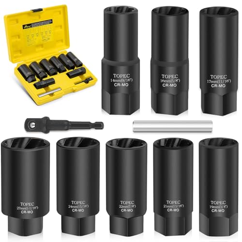 Topec 10PCS Deep Lug Nut Remover Heavy Duty, 1/2" Drive Impact Wheel Lock Removal Kit, Spiral Type Lug Nut Removal Tool for Removing Stripped, Broken, Damaged, Rounded Bolts, Nuts & Screws - Image 1