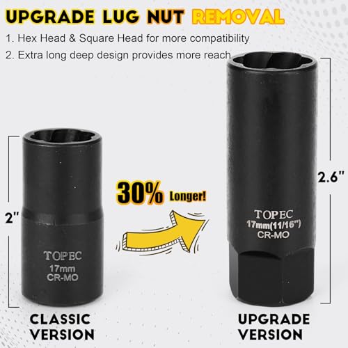 Topec 10PCS Deep Lug Nut Remover Heavy Duty, 1/2" Drive Impact Wheel Lock Removal Kit, Spiral Type Lug Nut Removal Tool for Removing Stripped, Broken, Damaged, Rounded Bolts, Nuts & Screws - Image 4