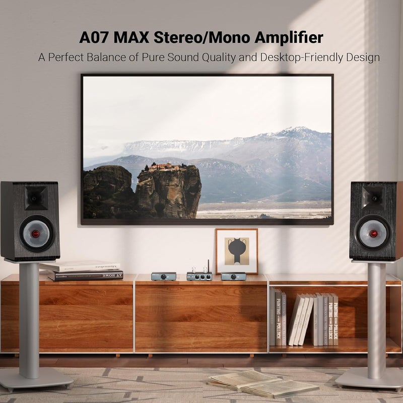 مضخم AIYIMA A07 MAX 2 قنوات عالي الدقة، مضخم طاقة من الفئة D مصغر TPA3255 بقدرة 300 واط × 2، مضخم مكتبي ستيريو أحادي قابل للتوصيل الجسري بقدرة 600 واط مع مخرج 3.5 مم، مضخم متكامل - Image 3