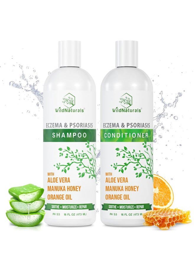 Wild Naturals - Anti-Dandruff & Seborrheic Dermatitis Treatment Shampoo & Conditioner Set for Men & Women - For Itchy, Dry Scalp and Hair with Psoriasis & Eczema - Image 1