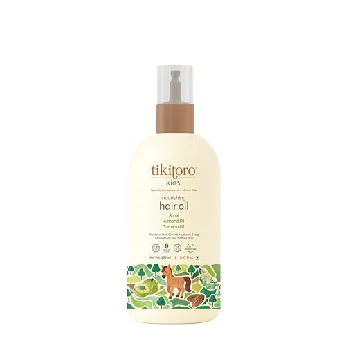 Tikitoro Kids Nourishing Hair Oil, 100% Vegan with Bringha, Amla, Olive, & Argan, Promotes & Conditions Hair Growth & Scalp, Non-sticky, Non-smelly & Non-greasy, No Paraben & Sulphate (150 ml) - Image 1