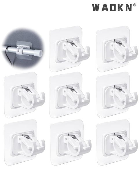 8 Pieces Self Adhesive Curtain Rod Bracket, No Drill Drapery Hooks Holder, Plastic Easy Sticky Curtain Rod Hooks for Kitchen, Bathroom, Hotel (White)