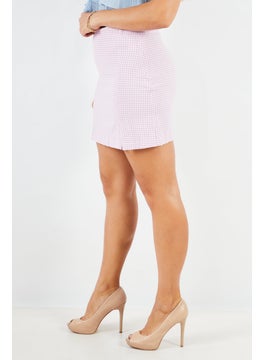 Stradivarius Women Gingham Mini Skirt, Lilac  - Image 3