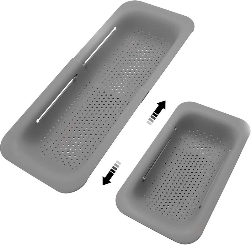 KesaPlan Collapsible Sink Colanders and Strainers Basket Over the Sink Colander Collapsible Colander Extendable Plastic Fruit Vegetable Strainer Drainer Basket for Kitchen (Length 14.3 inch-19.4 inch) (Gray) - Image 1