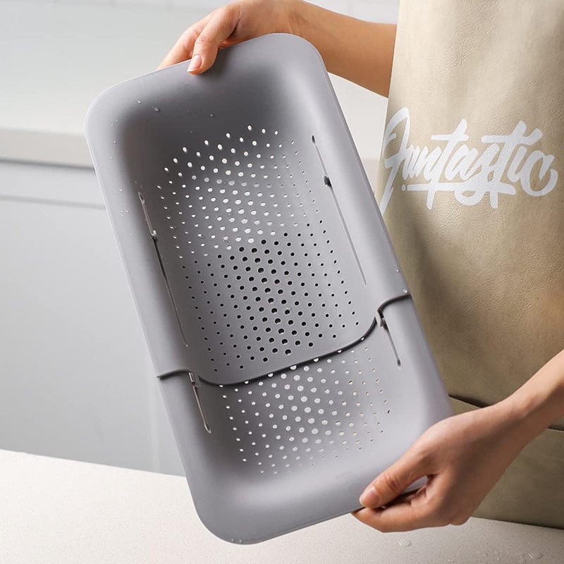 KesaPlan Collapsible Sink Colanders and Strainers Basket Over the Sink Colander Collapsible Colander Extendable Plastic Fruit Vegetable Strainer Drainer Basket for Kitchen (Length 14.3 inch-19.4 inch) (Gray) - Image 2