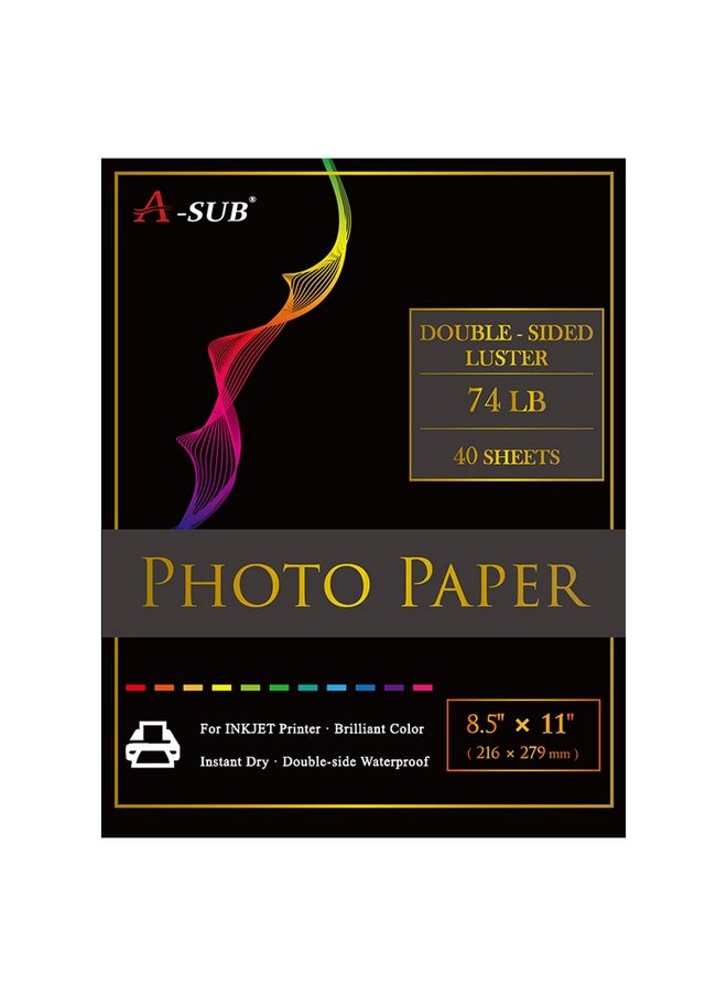 A-SUB Premium Double Sided Photo Paper Luster 8.5 X 11 Inch 74Lb For Inkjet Printers 40 Sheets  - Image 1