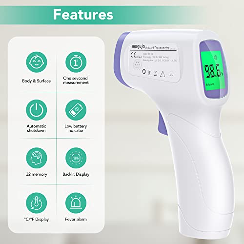 maguja Thermometer for Adults and Kids Forehead Thermometer for Kids Digital Touchless Thermometer Infrared Forehead Thermometer with 3 in 1 LCD Display Fever Alarm and Memory Function - Image 2