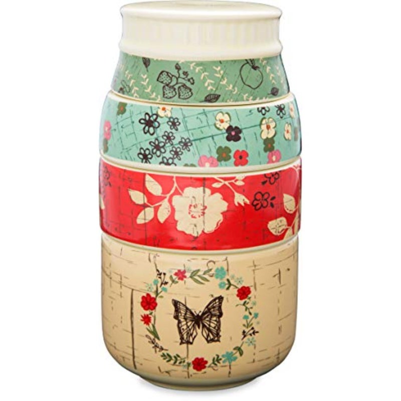 Floral Mason Jar Measuring Cups for kitchen use, glass and stainless steel, multicolor, stackable and dishwasher safe - Image 1