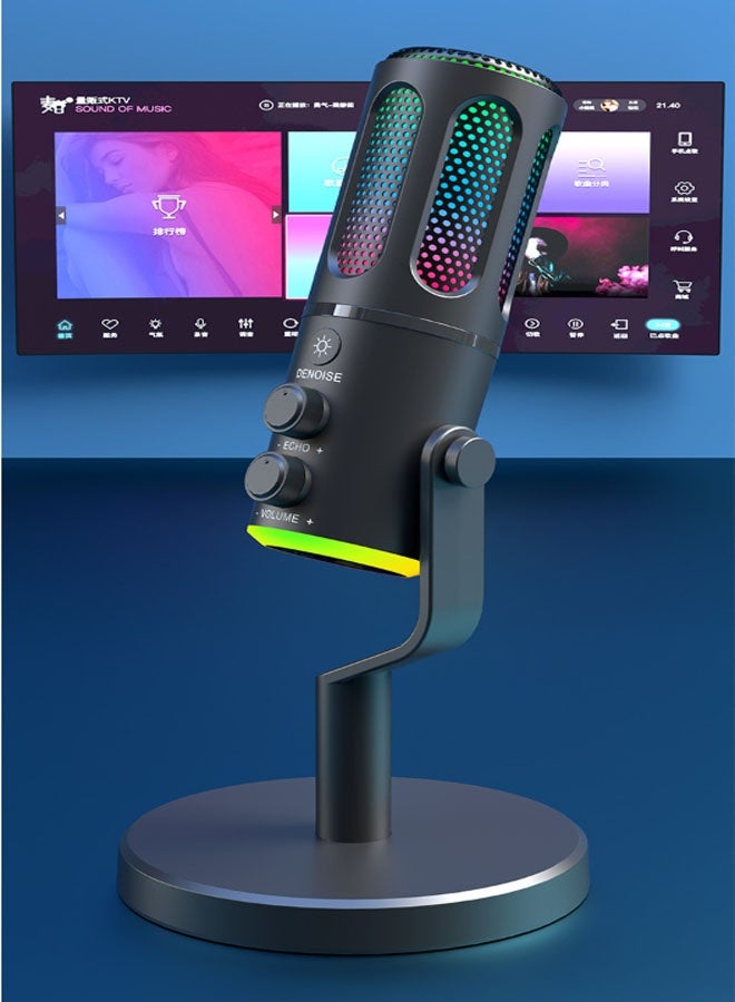 Bukela Gaming Microphone, Usb Computer Desktop Microphone, Condenser One-button Mute Recording Microphone, Suitable for Home, Computer, Stage, Camera, Recording, Musical Instrument, Broadcasting, Ktv, Conference, Interview, Live Broadcast - Image 1