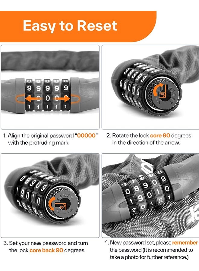 Generic Bike Lock Bicycle Chain Lock, 5-Digit Resettable Combination Anti-Theft Bike Locks Bent Handle (110cm) - Image 4