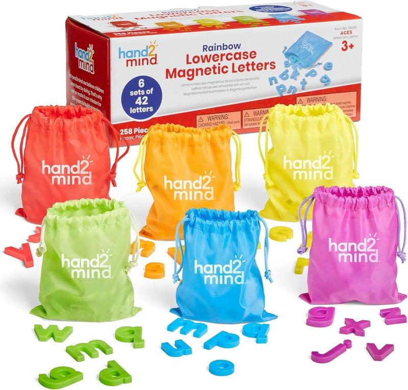 hand2mind hand2mind Rainbow Lowercase Magnetic Letters Plastic Magnetic Letters for Classroom Alphabet Letters for Kids Letter Recognition for Kindergarten Word Building Letter Magnets for Kids Set of 6 - Image 1