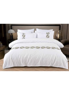 llwoo Premium 400 Thread Count Cotton King Size Quilt Cover Set Luxurious Sateen Weave Printer Striped Bedding with Hidden Zipper Closure Includes 4 Pillow Cases White 220*240 cm 