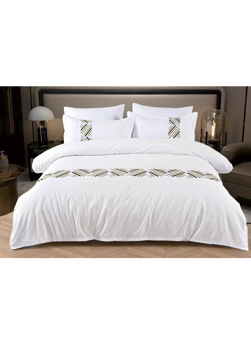 llwoo Premium 400 Thread Count Cotton King Size Quilt Cover Set Luxurious Sateen Weave Printer Striped Bedding with Hidden Zipper Closure Includes 4 Pillow Cases White 220*240 cm 