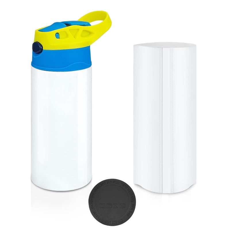 XccMe Kids Sublimation Tumbler12oz Sublimation Water Bottle BlanksStraight Stainless Steel Todder Sippy CupDouble Wall Insulated Sippy Tumbler with HandleShrink FilmsLeak Proof Yellow