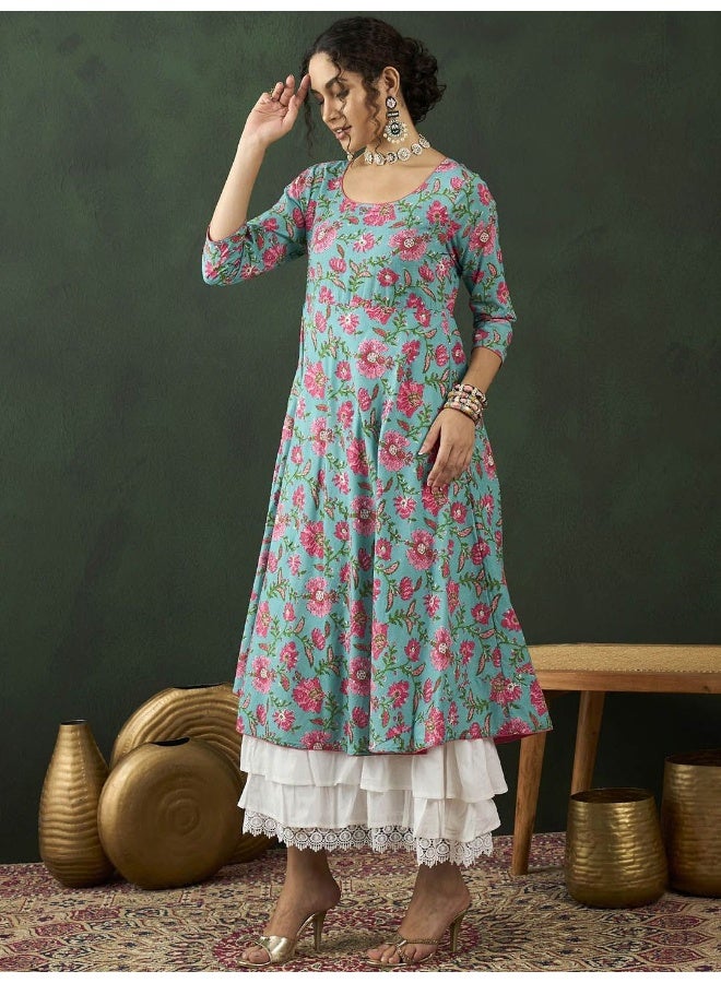 AKS Floral Printed Layered Cotton Maxi Dress  - Image 5