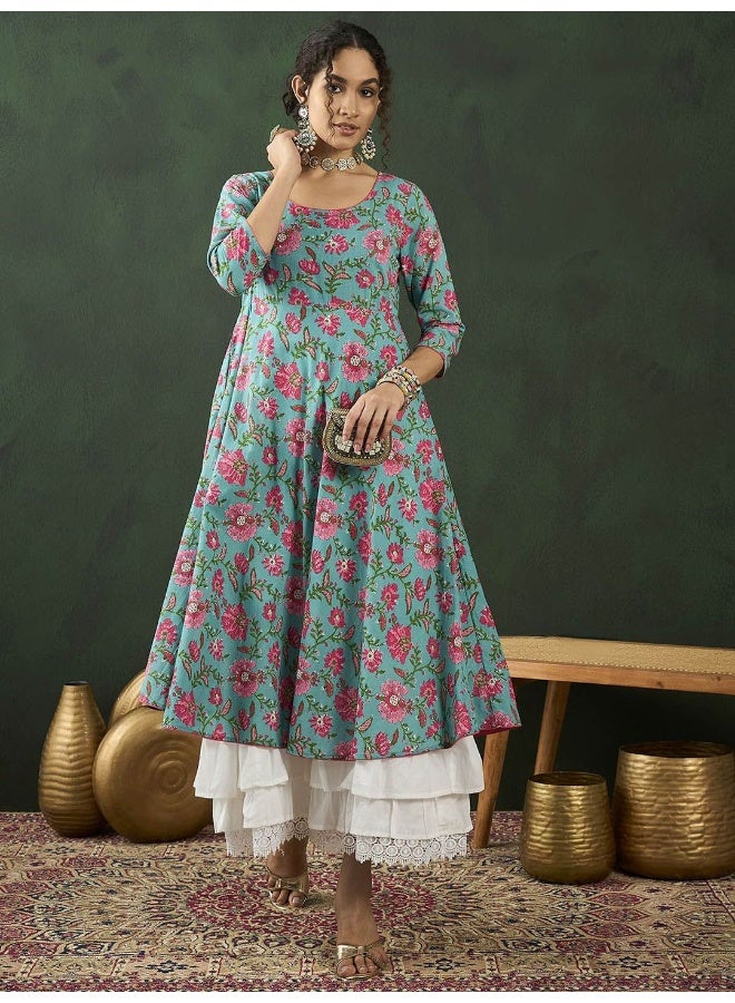 AKS Floral Printed Layered Cotton Maxi Dress  - Image 3