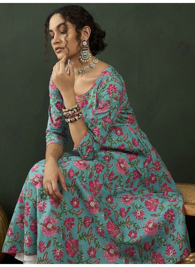 AKS Floral Printed Layered Cotton Maxi Dress  - Image 1
