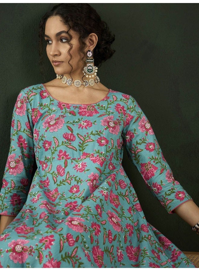 AKS Floral Printed Layered Cotton Maxi Dress  - Image 2