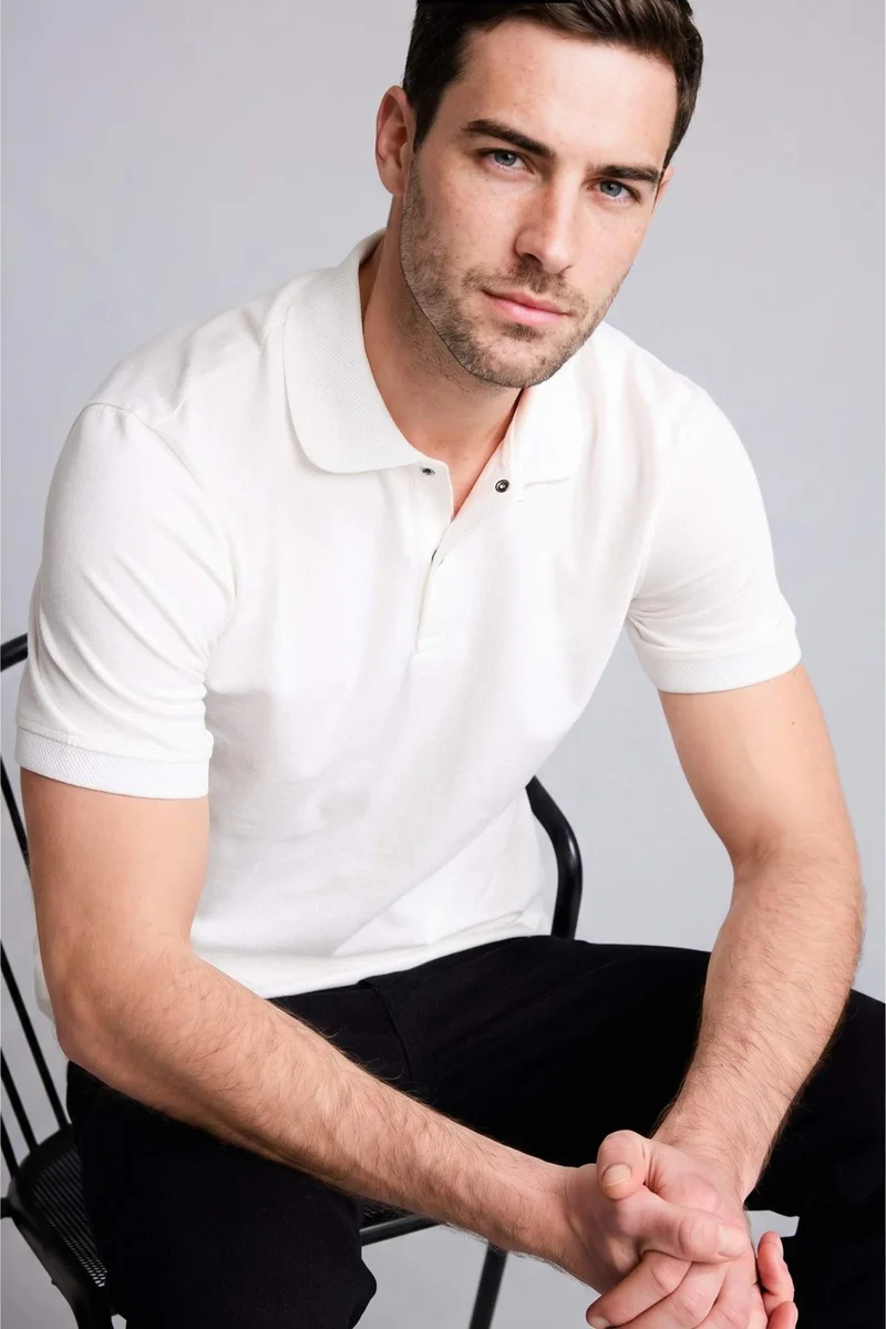 ديفاكتو Slim Fit Polo Collar Pique Short Sleeve Polo T-Shirt